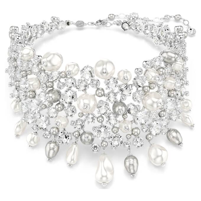 Colier Constella cu perle de cristal, tăietură rotundă, alb, placat cu rodiu Colier Constella cu perle de cristal, tăietură rotundă, alb, placat cu rodiu