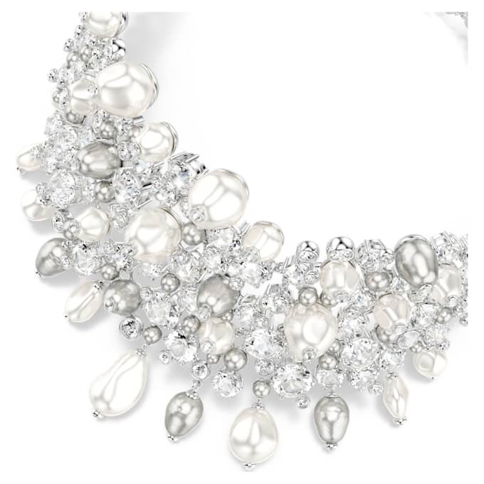 Colier Constella cu perle de cristal, tăietură rotundă, alb, placat cu rodiu Colier Constella cu perle de cristal, tăietură rotundă, alb, placat cu rodiu