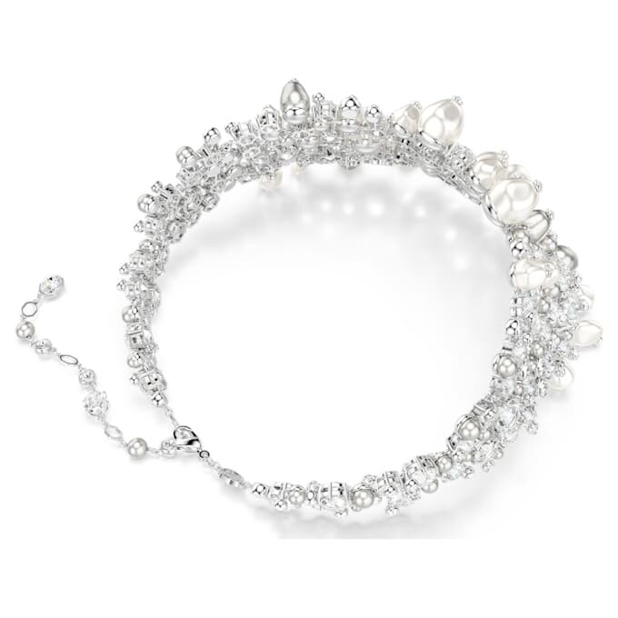 Colier Constella cu perle de cristal, tăietură rotundă, alb, placat cu rodiu Colier Constella cu perle de cristal, tăietură rotundă, alb, placat cu rodiu