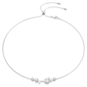 Colier Constella cu perle de cristal, tăieturi rotunde, alb, placat cu rodiu