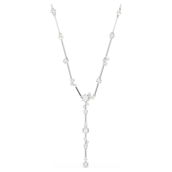 Colier Constella Y cu perle de cristal, tăieturi rotunde, alb, placat cu rodiu Colier Constella Y cu perle de cristal, tăieturi rotunde, alb, placat cu rodiu