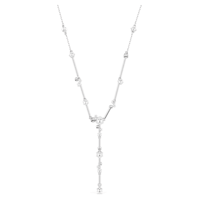 Colier Constella Y cu perle de cristal, tăieturi rotunde, alb, placat cu rodiu Colier Constella Y cu perle de cristal, tăieturi rotunde, alb, placat cu rodiu