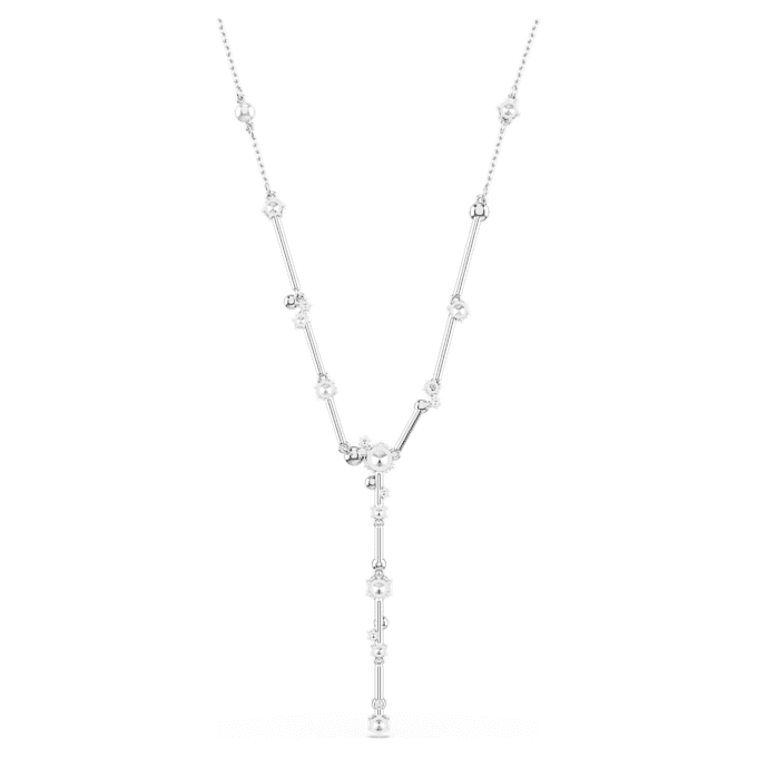 Colier Constella Y cu perle de cristal, tăieturi rotunde, alb, placat cu rodiu Colier Constella Y cu perle de cristal, tăieturi rotunde, alb, placat cu rodiu