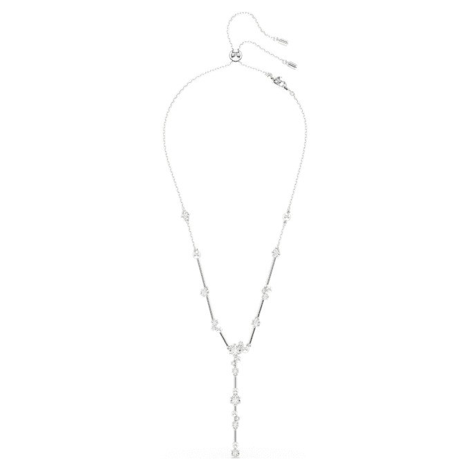 Colier Constella Y cu perle de cristal, tăieturi rotunde, alb, placat cu rodiu Colier Constella Y cu perle de cristal, tăieturi rotunde, alb, placat cu rodiu