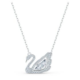 Colier cu lebădă „Dancing Swan”, alb, placat cu rodiu