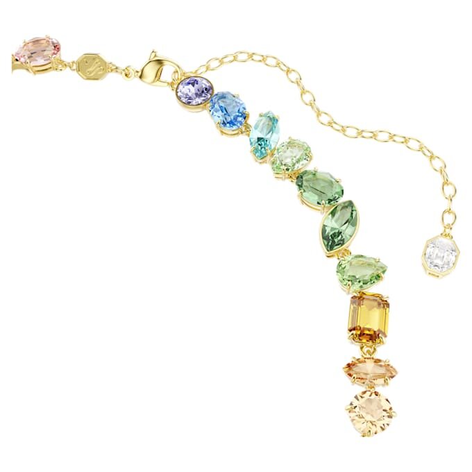 Colier Gema cu tăieturi mixte, cristale atârnătoare, multicolor, placat în nuanțe aurii Colier Gema cu tăieturi mixte, cristale atârnătoare, multicolor, placat în nuanțe aurii