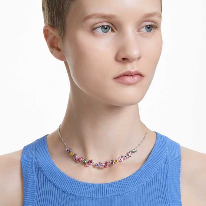 Colier Gema cu tăieturi mixte, multicolor, placat cu rodiu Colier Gema cu tăieturi mixte, multicolor, placat cu rodiu