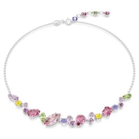 Colier Gema cu tăieturi mixte, multicolor, placat cu rodiu Colier Gema cu tăieturi mixte, multicolor, placat cu rodiu