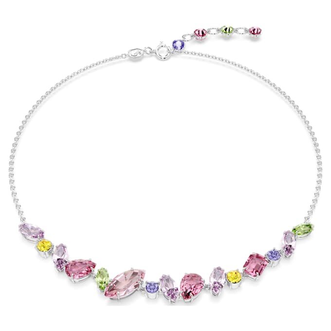Colier Gema cu tăieturi mixte, multicolor, placat cu rodiu Colier Gema cu tăieturi mixte, multicolor, placat cu rodiu