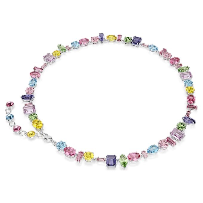 Colier Gema cu tăieturi mixte, multicolor, placat cu rodiu Colier Gema cu tăieturi mixte, multicolor, placat cu rodiu