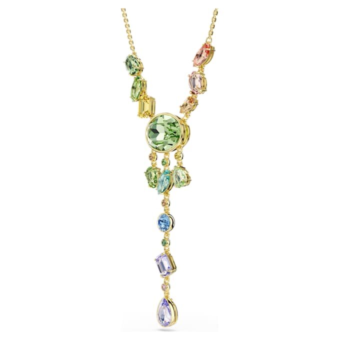 Colier Gema în formă de Y cu tăieturi mixte, multicolor, placat cu aur Colier Gema în formă de Y cu tăieturi mixte, multicolor, placat cu aur