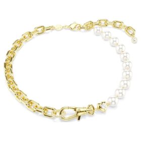 Colier Idyllia cu perle de cristal, alb, placat cu aur