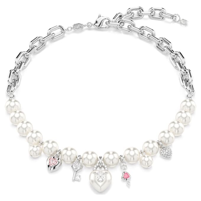 Colier Idyllia cu perle de cristal, tăieturi mixte, alb, placat cu rodiu Colier Idyllia cu perle de cristal, tăieturi mixte, alb, placat cu rodiu