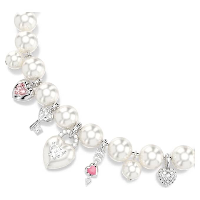Colier Idyllia cu perle de cristal, tăieturi mixte, alb, placat cu rodiu Colier Idyllia cu perle de cristal, tăieturi mixte, alb, placat cu rodiu