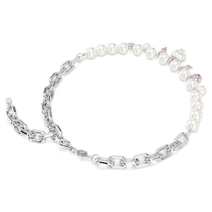 Colier Idyllia cu perle de cristal, tăieturi mixte, alb, placat cu rodiu Colier Idyllia cu perle de cristal, tăieturi mixte, alb, placat cu rodiu