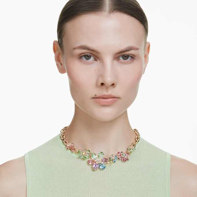 Colier Idyllia cu tăieturi mixte, flori, multicolor, placat cu aur Colier Idyllia cu tăieturi mixte, flori, multicolor, placat cu aur