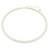 Colier Matrix Tennis cu perle de cristal, tăietură rotundă, alb, placat cu aur Colier Matrix Tennis cu perle de cristal, tăietură rotundă, alb, placat cu aur