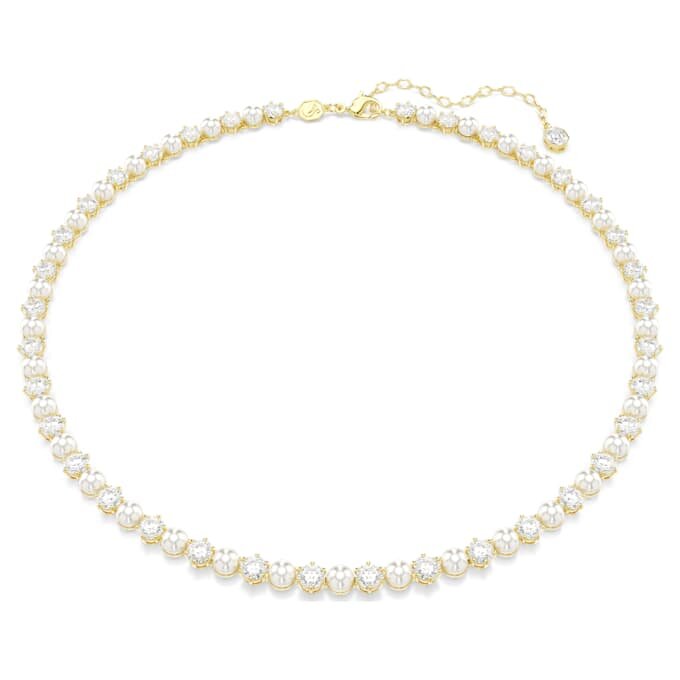 Colier Matrix Tennis cu perle de cristal, tăietură rotundă, alb, placat cu aur Colier Matrix Tennis cu perle de cristal, tăietură rotundă, alb, placat cu aur
