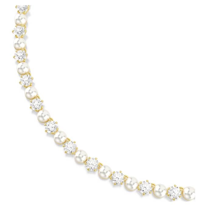 Colier Matrix Tennis cu perle de cristal, tăietură rotundă, alb, placat cu aur Colier Matrix Tennis cu perle de cristal, tăietură rotundă, alb, placat cu aur