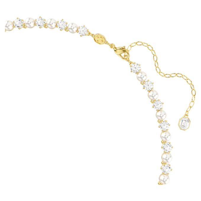 Colier Matrix Tennis cu perle de cristal, tăietură rotundă, alb, placat cu aur Colier Matrix Tennis cu perle de cristal, tăietură rotundă, alb, placat cu aur