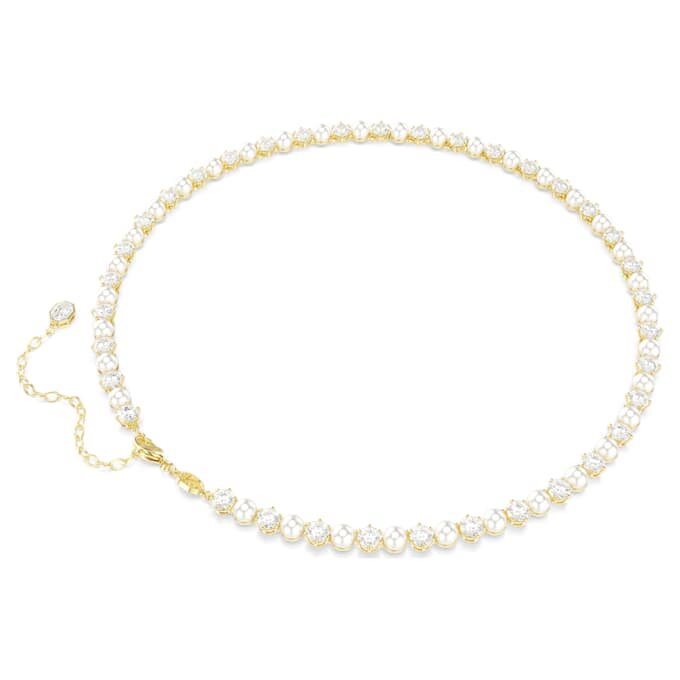 Colier Matrix Tennis cu perle de cristal, tăietură rotundă, alb, placat cu aur Colier Matrix Tennis cu perle de cristal, tăietură rotundă, alb, placat cu aur