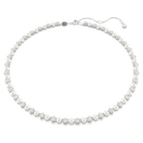 Colier Matrix Tennis cu perle de cristal, tăietură rotundă, alb, placat cu rodiu Colier Matrix Tennis cu perle de cristal, tăietură rotundă, alb, placat cu rodiu