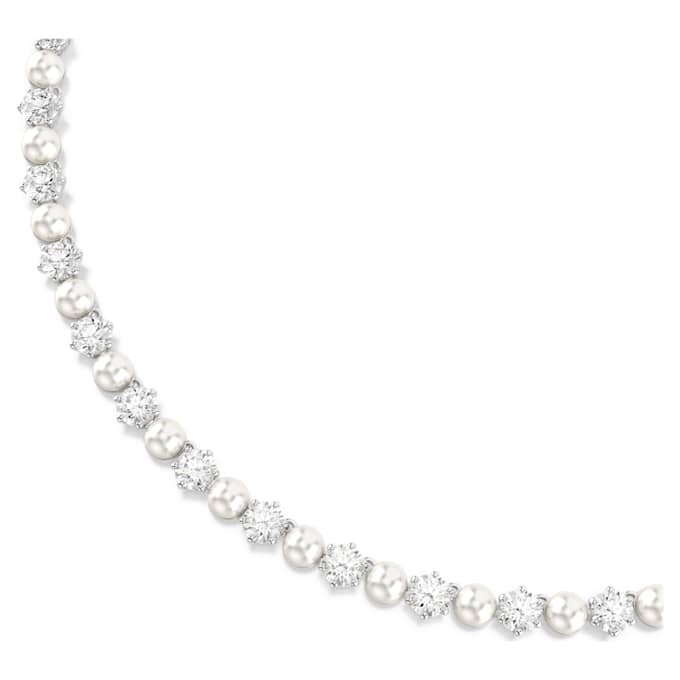 Colier Matrix Tennis cu perle de cristal, tăietură rotundă, alb, placat cu rodiu Colier Matrix Tennis cu perle de cristal, tăietură rotundă, alb, placat cu rodiu