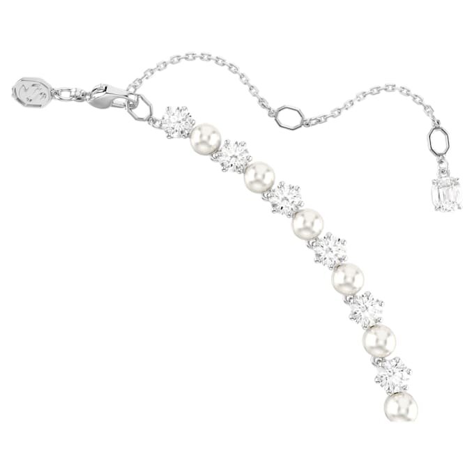 Colier Matrix Tennis cu perle de cristal, tăietură rotundă, alb, placat cu rodiu Colier Matrix Tennis cu perle de cristal, tăietură rotundă, alb, placat cu rodiu