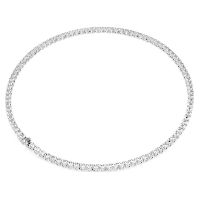 Colier Matrix Tennis cu tăietură rotundă, alb, placat cu rodiu Colier Matrix Tennis cu tăietură rotundă, alb, placat cu rodiu