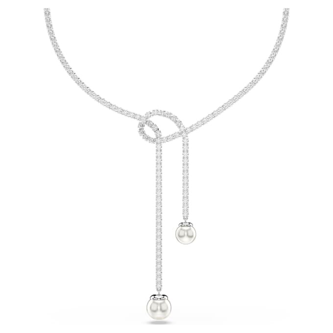 Colier Matrix Y cu perle de cristal, tăietură rotundă, alb, placat cu rodiu Colier Matrix Y cu perle de cristal, tăietură rotundă, alb, placat cu rodiu