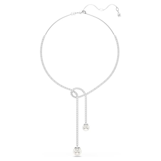Colier Matrix Y cu perle de cristal, tăietură rotundă, alb, placat cu rodiu Colier Matrix Y cu perle de cristal, tăietură rotundă, alb, placat cu rodiu