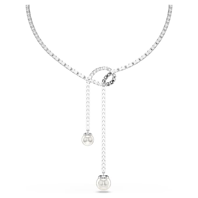 Colier Matrix Y cu perle de cristal, tăietură rotundă, alb, placat cu rodiu Colier Matrix Y cu perle de cristal, tăietură rotundă, alb, placat cu rodiu