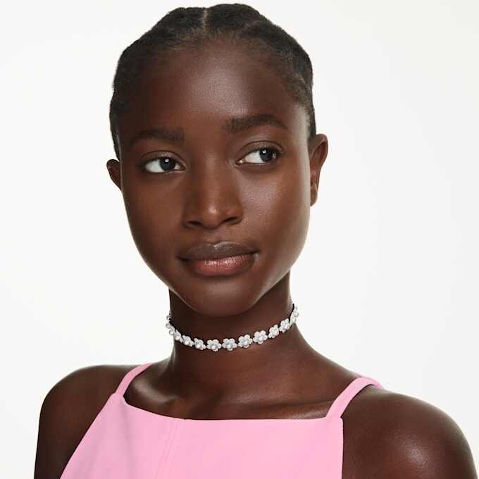 Colier strâns pe gât Ariana Grande X Swarovski cu perle de cristal, tăietură rotundă, alb, placat cu rodiu Colier strâns pe gât Ariana Grande X Swarovski cu perle de cristal, tăietură rotundă, alb, placat cu rodiu