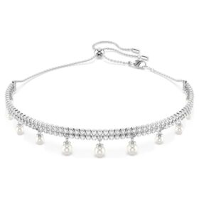 Colier strâns pe gât Ariana Grande X Swarovski cu perle de cristal, tăietură rotundă, alb, placat cu rodiu Colier strâns pe gât Ariana Grande X Swarovski cu perle de cristal, tăietură rotundă, alb, placat cu rodiu