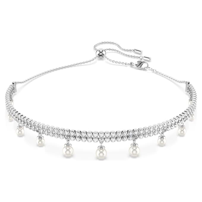 Colier strâns pe gât Ariana Grande X Swarovski cu perle de cristal, tăietură rotundă, alb, placat cu rodiu Colier strâns pe gât Ariana Grande X Swarovski cu perle de cristal, tăietură rotundă, alb, placat cu rodiu