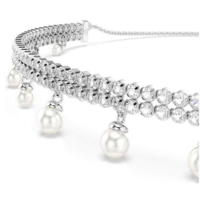 Colier strâns pe gât Ariana Grande X Swarovski cu perle de cristal, tăietură rotundă, alb, placat cu rodiu Colier strâns pe gât Ariana Grande X Swarovski cu perle de cristal, tăietură rotundă, alb, placat cu rodiu