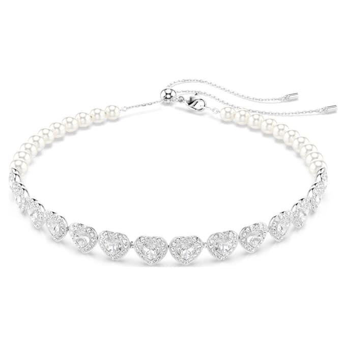 Colier strâns pe gât Ariana Grande X Swarovski cu tăieturi mixte, perle de cristal, inimă, alb, placat cu rodiu Colier strâns pe gât Ariana Grande X Swarovski cu tăieturi mixte, perle de cristal, inimă, alb, placat cu rodiu