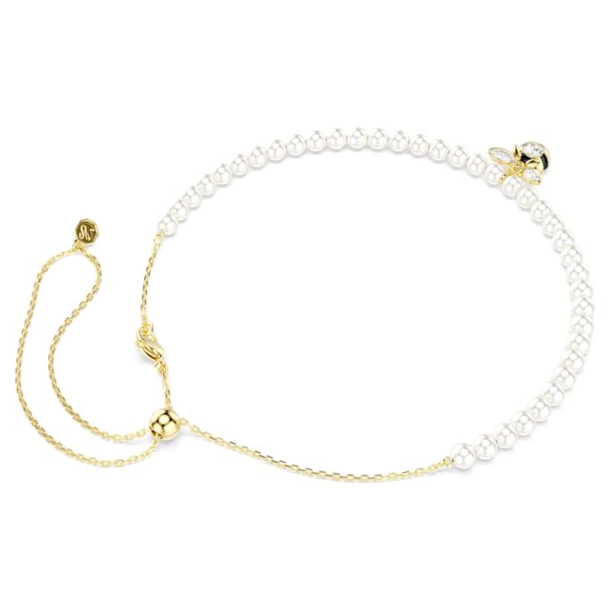 Colier strâns pe gât Idyllia cu perle de cristal, tăieturi mixte, albină, alb, placat cu aur Colier strâns pe gât Idyllia cu perle de cristal, tăieturi mixte, albină, alb, placat cu aur