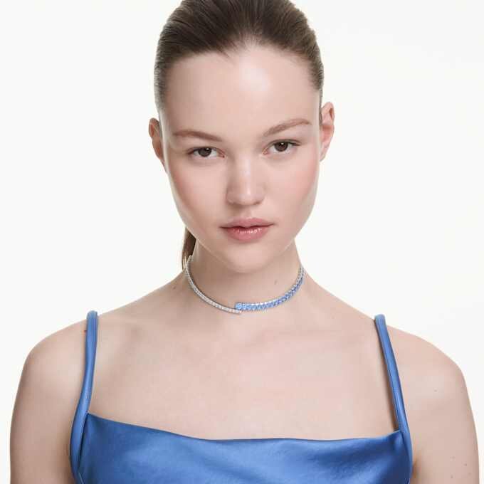 Colier tip choker Matrix cu tăieturi mixte, albastru, placat cu rodiu Colier tip choker Matrix cu tăieturi mixte, albastru, placat cu rodiu