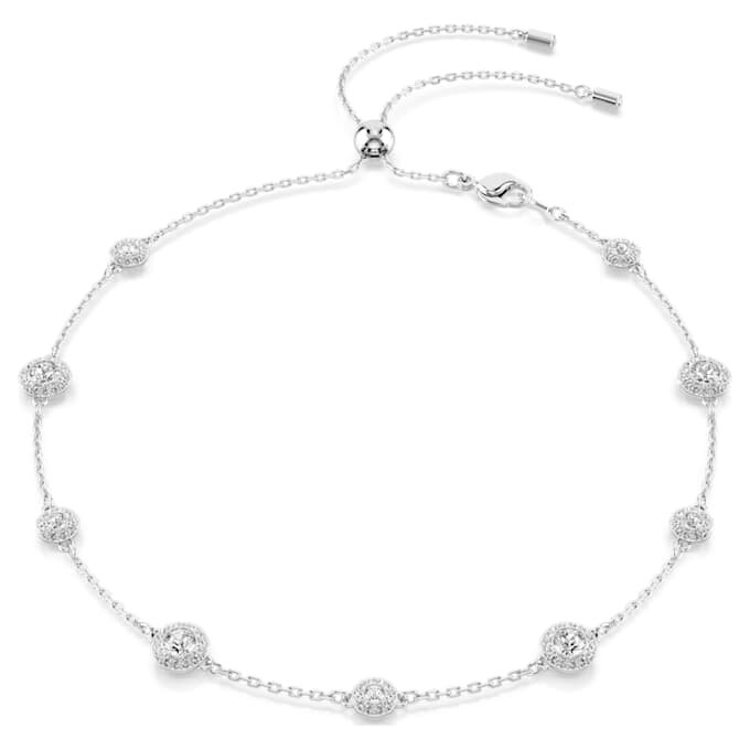 Colier Una Angelic cu tăietură rotundă, motive pe ambele fețe, alb, placat cu rodiu Colier Una Angelic cu tăietură rotundă, motive pe ambele fețe, alb, placat cu rodiu