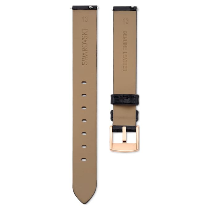 Curea de ceas cu lățimea de 13 mm (0,51″), din piele, neagră, cu finisaj în nuanța aurului roz Curea de ceas cu lățimea de 13 mm (0,51″), din piele, neagră, cu finisaj în nuanța aurului roz