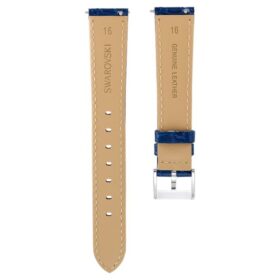 Curea de ceas cu lățimea de 16 mm (0,63″), din piele cu cusături, albastră, oțel inoxidabil
