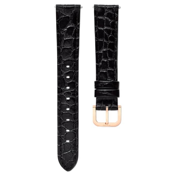 Curea de ceas cu lățimea de 16 mm (0,63″), din piele cu cusături, neagră, cu finisaj auriu roz Curea de ceas cu lățimea de 16 mm (0,63″), din piele cu cusături, neagră, cu finisaj auriu roz