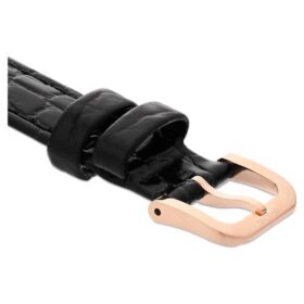 Curea de ceas cu lățimea de 16 mm (0,63″), din piele cu cusături, neagră, cu finisaj auriu roz