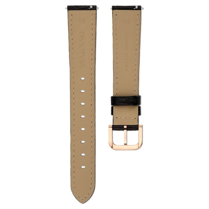 Curea de ceas cu lățimea de 16 mm (0,63″), din piele cu cusături, neagră, cu finisaj auriu roz Curea de ceas cu lățimea de 16 mm (0,63″), din piele cu cusături, neagră, cu finisaj auriu roz