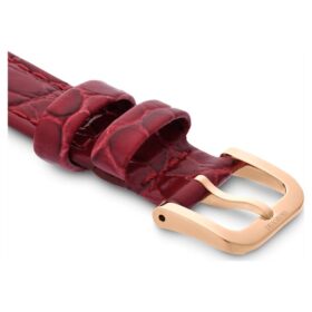 Curea de ceas cu lățimea de 16 mm (0,63″), din piele cu cusături, roșie, finisaj aur roz