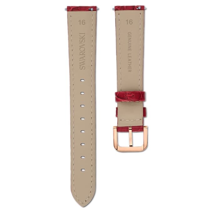 Curea de ceas cu lățimea de 16 mm (0,63″), din piele cu cusături, roșie, finisaj aur roz Curea de ceas cu lățimea de 16 mm (0,63″), din piele cu cusături, roșie, finisaj aur roz