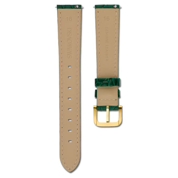 Curea de ceas cu lățimea de 16 mm (0,63″), din piele cu cusături, verde, finisaj auriu Curea de ceas cu lățimea de 16 mm (0,63″), din piele cu cusături, verde, finisaj auriu