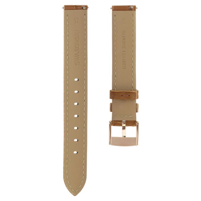 Curea de ceas cu lățimea de 17 mm (0,67″), din piele cu cusături, maro, finisaj aur roz Curea de ceas cu lățimea de 17 mm (0,67″), din piele cu cusături, maro, finisaj aur roz