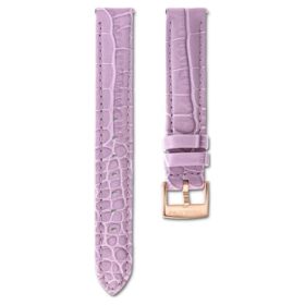 Curea de ceas cu lățimea de 17 mm (0,67″), din piele cu cusături, violetă, finisaj aur roz